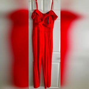 Entry Jumpsuit, bright red, size L (8-10), adjustable spaghetti straps